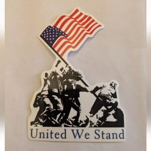 Vtg USA Patriotic Soldiers Standing Up Flag United We Stand machine Sticker 2001